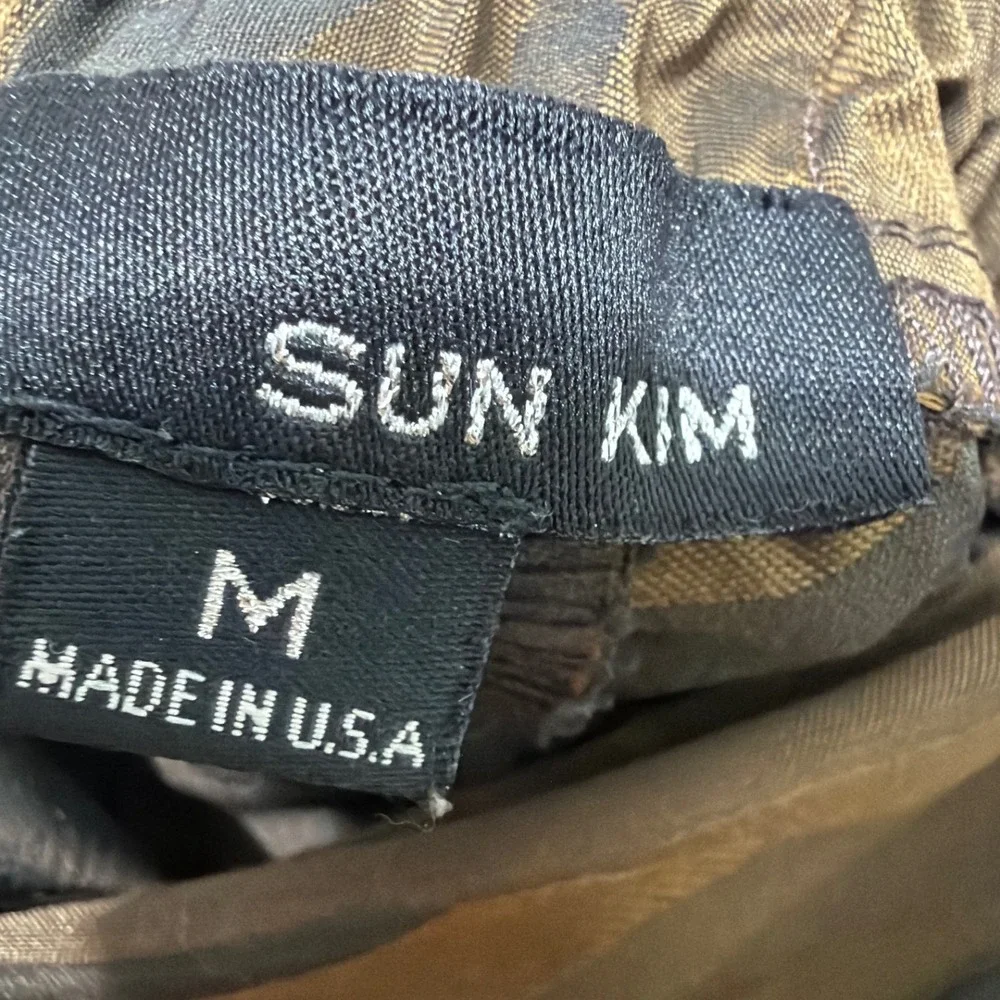 Sun Kim‎ Bronze Camo Bubble Midi Skirt Brown Jacquard Women Medium